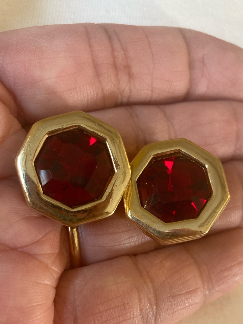 SAL Red Swarovski Crystals Gold Tone Vintage Clip Earrings